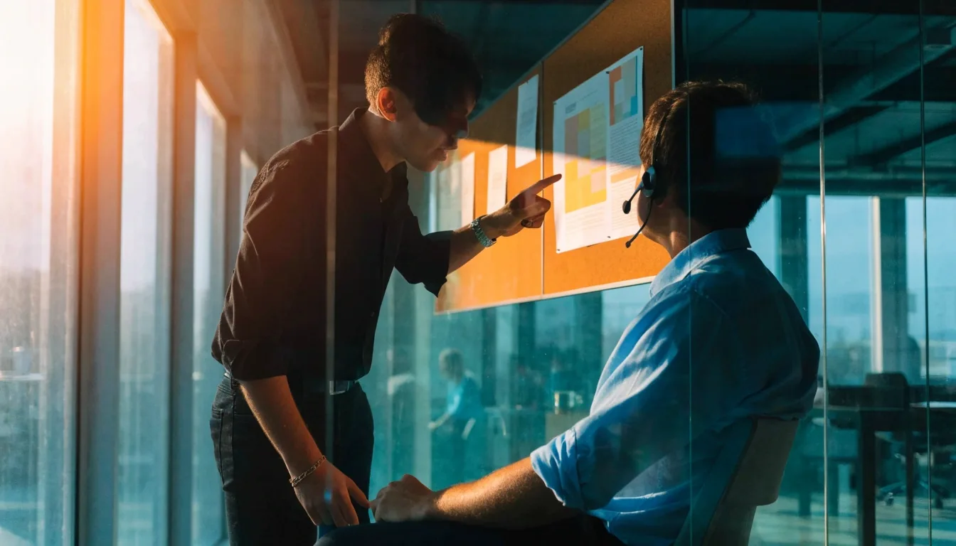 A strategist reviewing a landing page draft on a bright desk, screen angled away from the camera